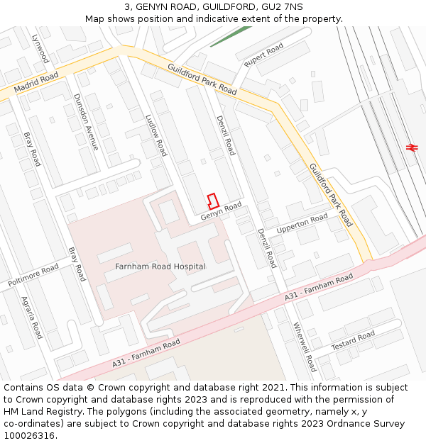 3, GENYN ROAD, GUILDFORD, GU2 7NS: Location map and indicative extent of plot