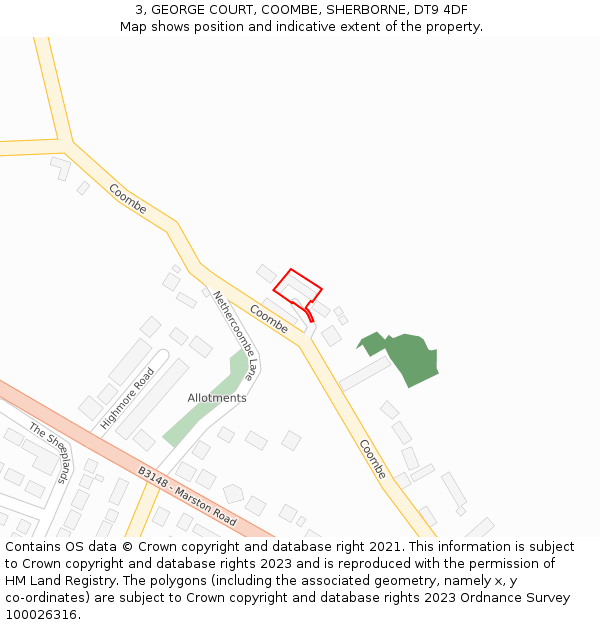 3, GEORGE COURT, COOMBE, SHERBORNE, DT9 4DF: Location map and indicative extent of plot