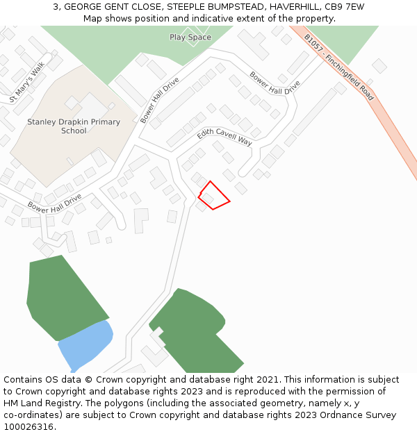 3, GEORGE GENT CLOSE, STEEPLE BUMPSTEAD, HAVERHILL, CB9 7EW: Location map and indicative extent of plot