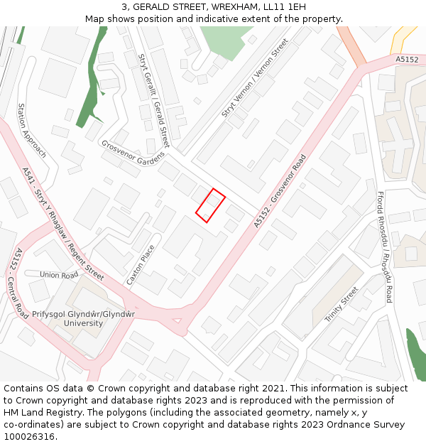 3, GERALD STREET, WREXHAM, LL11 1EH: Location map and indicative extent of plot