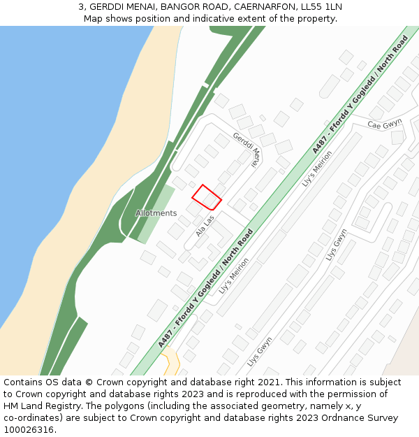 3, GERDDI MENAI, BANGOR ROAD, CAERNARFON, LL55 1LN: Location map and indicative extent of plot