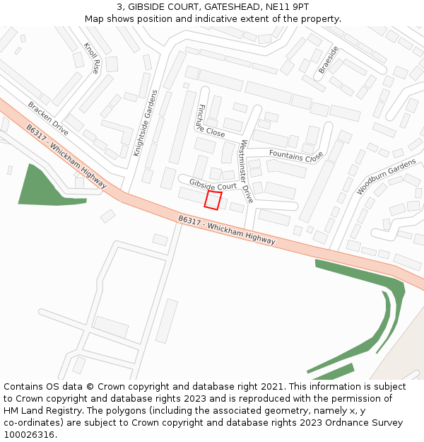 3, GIBSIDE COURT, GATESHEAD, NE11 9PT: Location map and indicative extent of plot