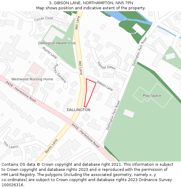 3, GIBSON LANE, NORTHAMPTON, NN5 7PN: Location map and indicative extent of plot