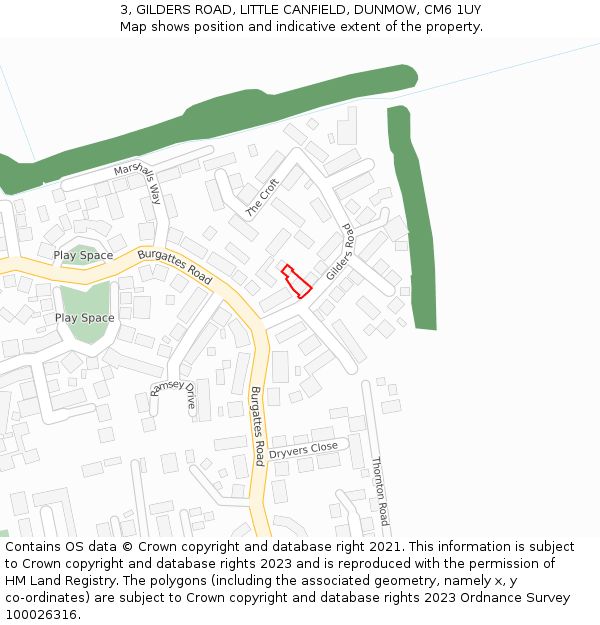 3, GILDERS ROAD, LITTLE CANFIELD, DUNMOW, CM6 1UY: Location map and indicative extent of plot