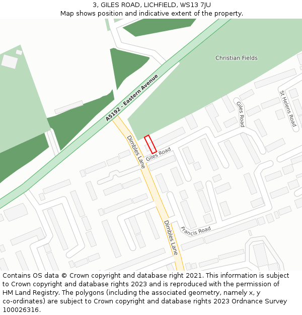 3, GILES ROAD, LICHFIELD, WS13 7JU: Location map and indicative extent of plot