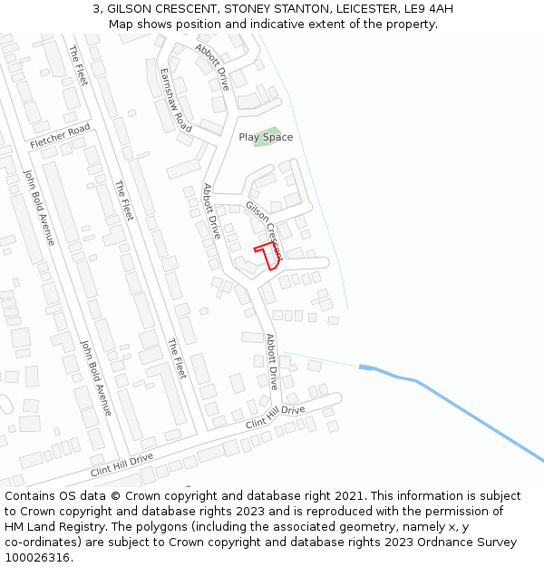 3, GILSON CRESCENT, STONEY STANTON, LEICESTER, LE9 4AH: Location map and indicative extent of plot