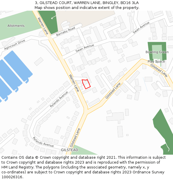 3, GILSTEAD COURT, WARREN LANE, BINGLEY, BD16 3LA: Location map and indicative extent of plot