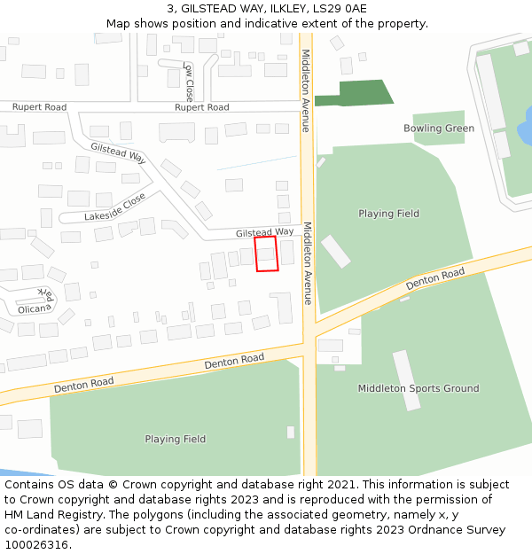 3, GILSTEAD WAY, ILKLEY, LS29 0AE: Location map and indicative extent of plot