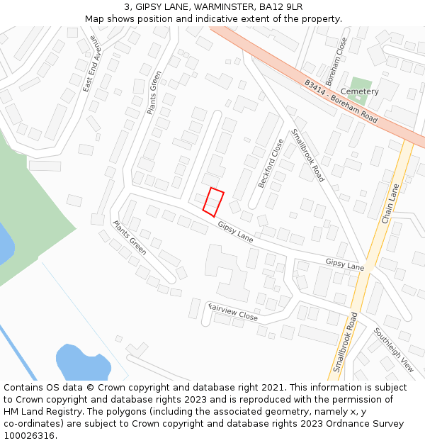 3, GIPSY LANE, WARMINSTER, BA12 9LR: Location map and indicative extent of plot