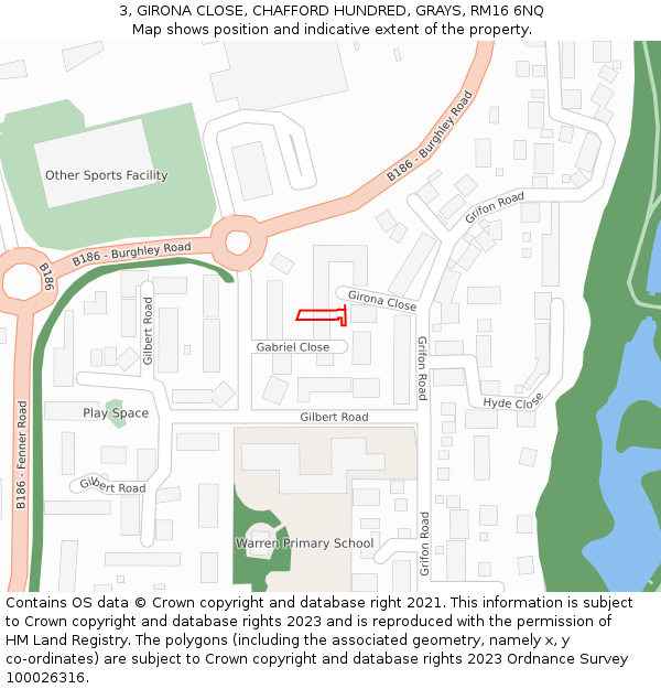3, GIRONA CLOSE, CHAFFORD HUNDRED, GRAYS, RM16 6NQ: Location map and indicative extent of plot