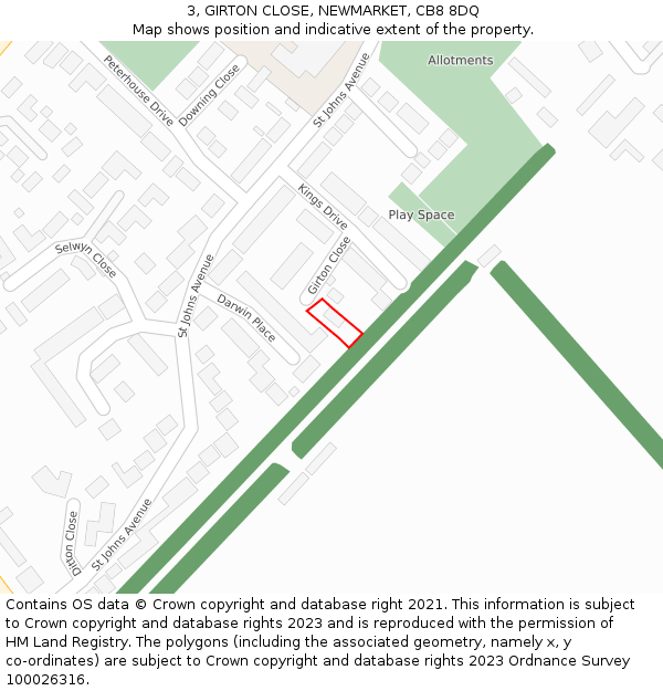 3, GIRTON CLOSE, NEWMARKET, CB8 8DQ: Location map and indicative extent of plot