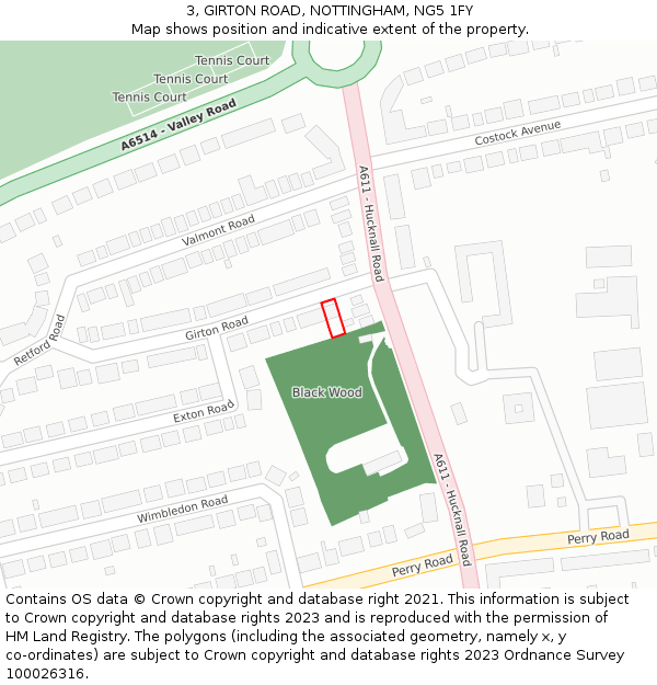 3, GIRTON ROAD, NOTTINGHAM, NG5 1FY: Location map and indicative extent of plot