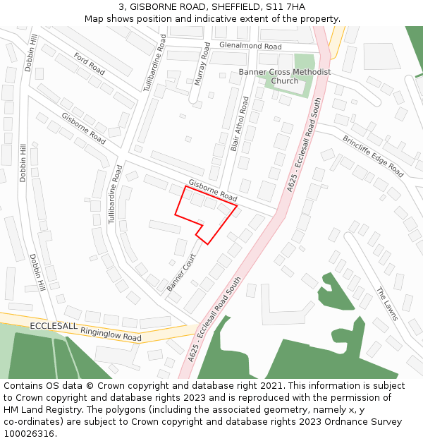 3, GISBORNE ROAD, SHEFFIELD, S11 7HA: Location map and indicative extent of plot