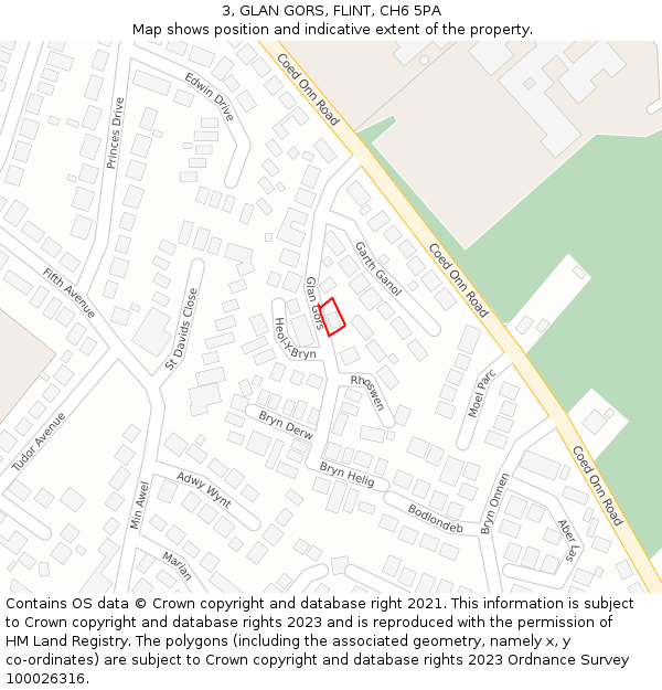 3, GLAN GORS, FLINT, CH6 5PA: Location map and indicative extent of plot