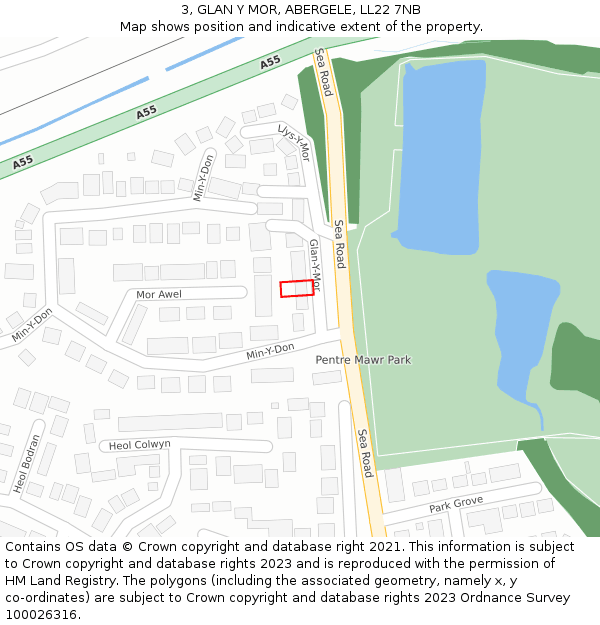 3, GLAN Y MOR, ABERGELE, LL22 7NB: Location map and indicative extent of plot