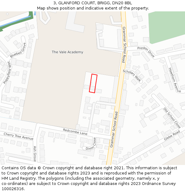 3, GLANFORD COURT, BRIGG, DN20 8BL: Location map and indicative extent of plot