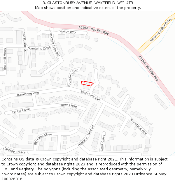 3, GLASTONBURY AVENUE, WAKEFIELD, WF1 4TR: Location map and indicative extent of plot