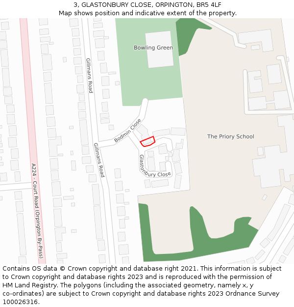 3, GLASTONBURY CLOSE, ORPINGTON, BR5 4LF: Location map and indicative extent of plot