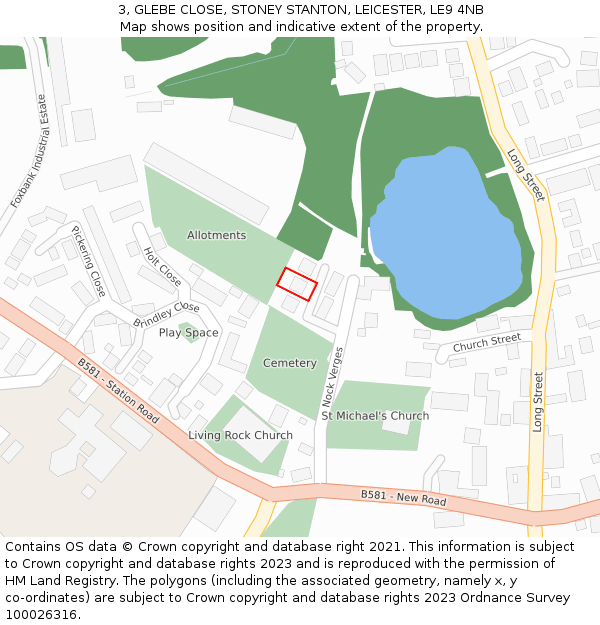 3, GLEBE CLOSE, STONEY STANTON, LEICESTER, LE9 4NB: Location map and indicative extent of plot