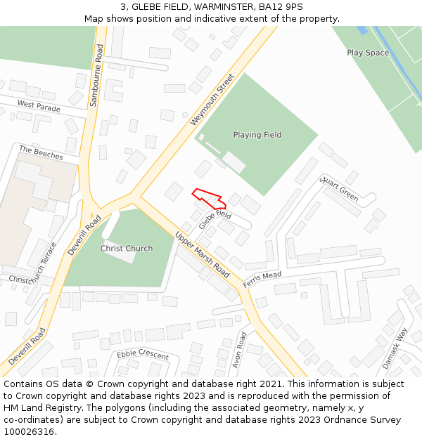 3, GLEBE FIELD, WARMINSTER, BA12 9PS: Location map and indicative extent of plot