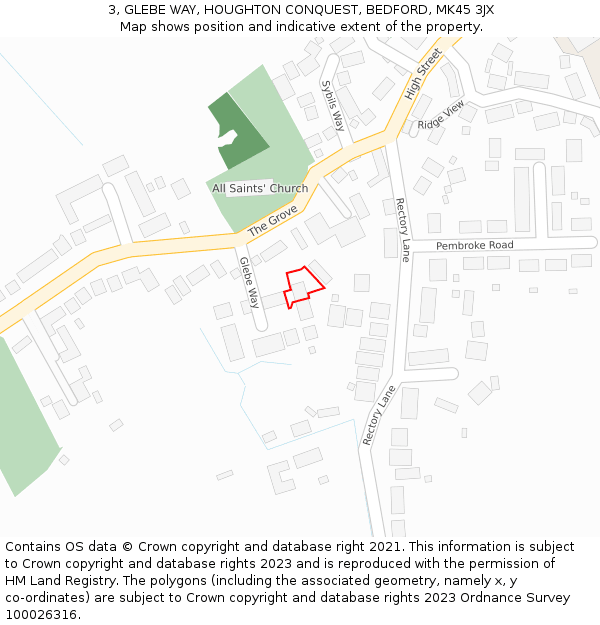 3, GLEBE WAY, HOUGHTON CONQUEST, BEDFORD, MK45 3JX: Location map and indicative extent of plot