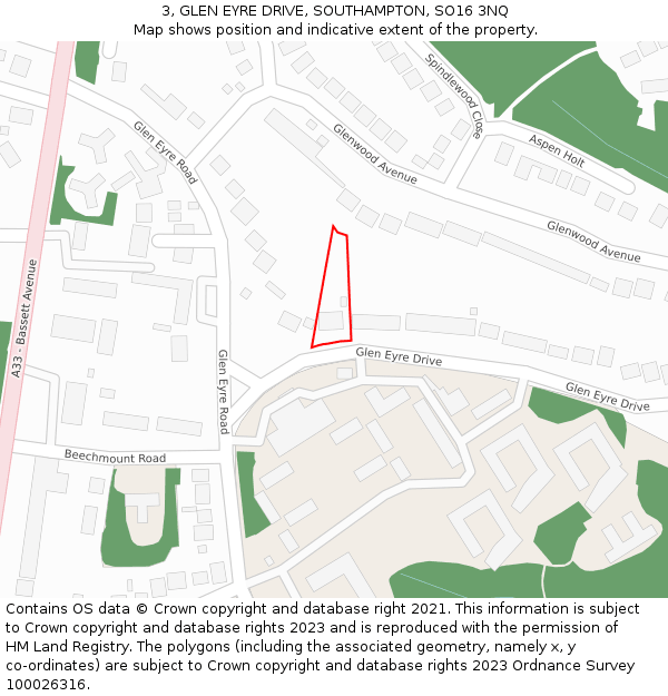 3, GLEN EYRE DRIVE, SOUTHAMPTON, SO16 3NQ: Location map and indicative extent of plot