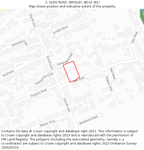 3, GLEN ROAD, BINGLEY, BD16 3EU: Location map and indicative extent of plot