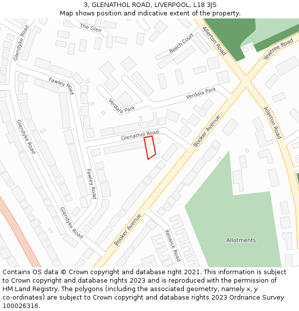 3, GLENATHOL ROAD, LIVERPOOL, L18 3JS: Location map and indicative extent of plot