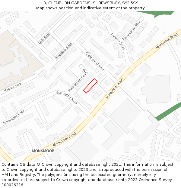 3, GLENBURN GARDENS, SHREWSBURY, SY2 5SY: Location map and indicative extent of plot