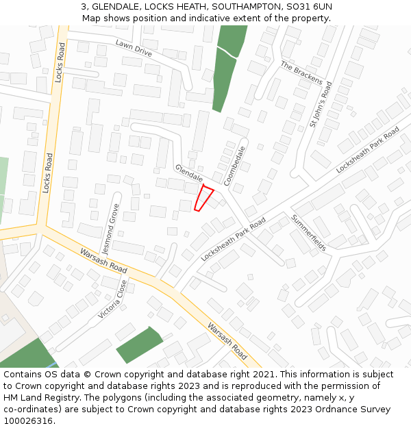 3, GLENDALE, LOCKS HEATH, SOUTHAMPTON, SO31 6UN: Location map and indicative extent of plot