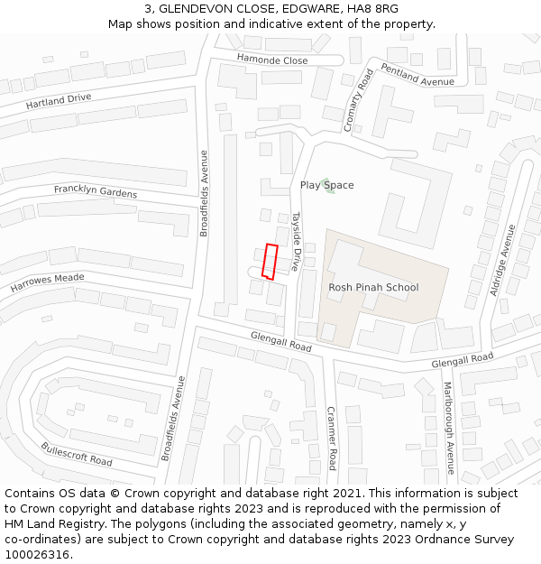 3, GLENDEVON CLOSE, EDGWARE, HA8 8RG: Location map and indicative extent of plot