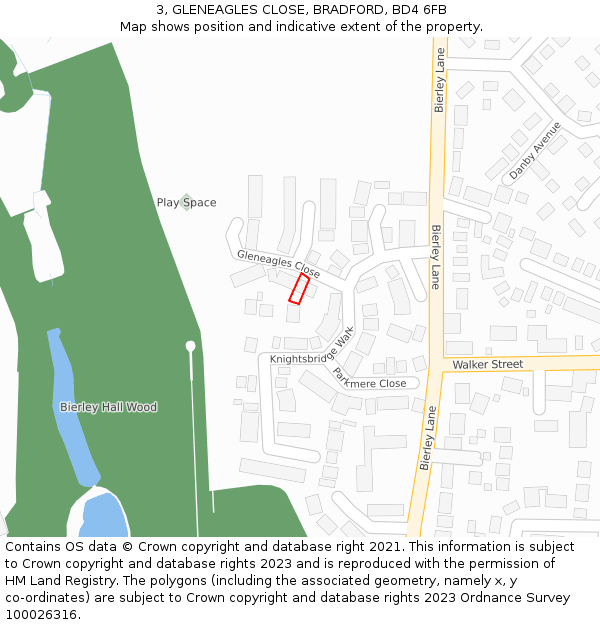 3, GLENEAGLES CLOSE, BRADFORD, BD4 6FB: Location map and indicative extent of plot