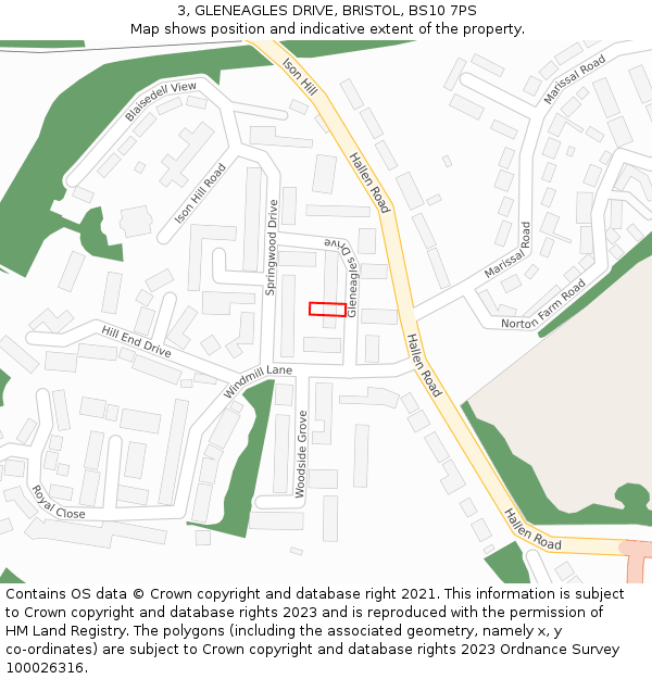 3, GLENEAGLES DRIVE, BRISTOL, BS10 7PS: Location map and indicative extent of plot