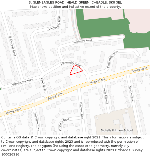 3, GLENEAGLES ROAD, HEALD GREEN, CHEADLE, SK8 3EL: Location map and indicative extent of plot