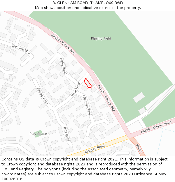 3, GLENHAM ROAD, THAME, OX9 3WD: Location map and indicative extent of plot