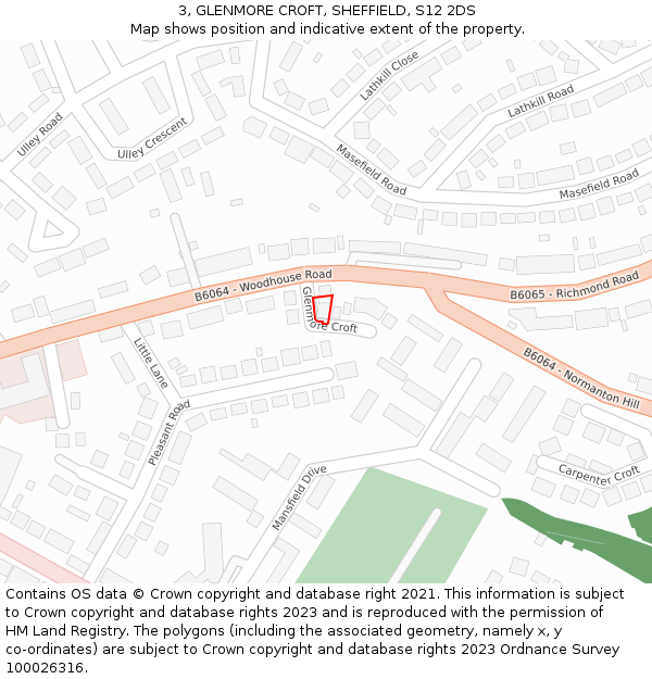 3, GLENMORE CROFT, SHEFFIELD, S12 2DS: Location map and indicative extent of plot