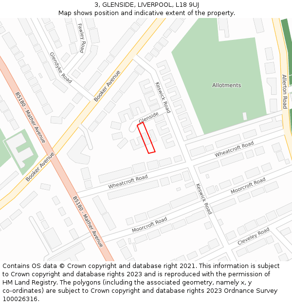 3, GLENSIDE, LIVERPOOL, L18 9UJ: Location map and indicative extent of plot