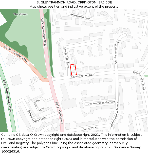 3, GLENTRAMMON ROAD, ORPINGTON, BR6 6DE: Location map and indicative extent of plot