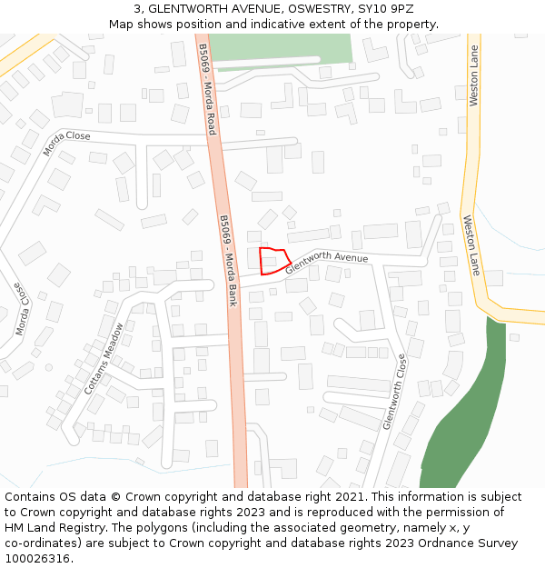 3, GLENTWORTH AVENUE, OSWESTRY, SY10 9PZ: Location map and indicative extent of plot