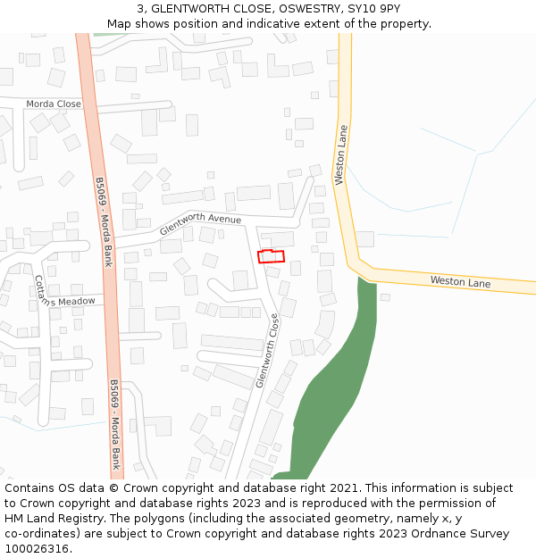 3, GLENTWORTH CLOSE, OSWESTRY, SY10 9PY: Location map and indicative extent of plot