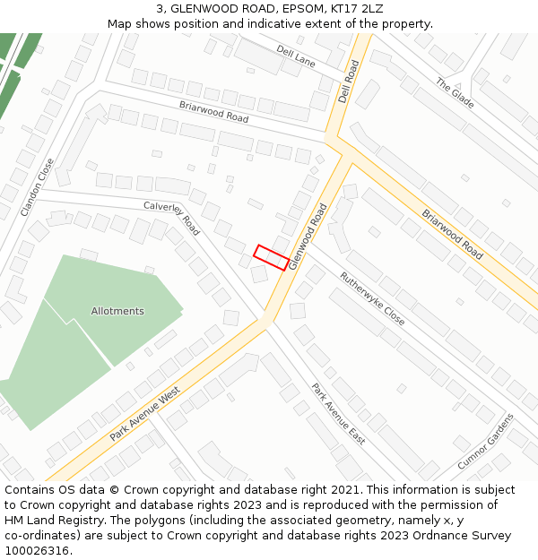 3, GLENWOOD ROAD, EPSOM, KT17 2LZ: Location map and indicative extent of plot