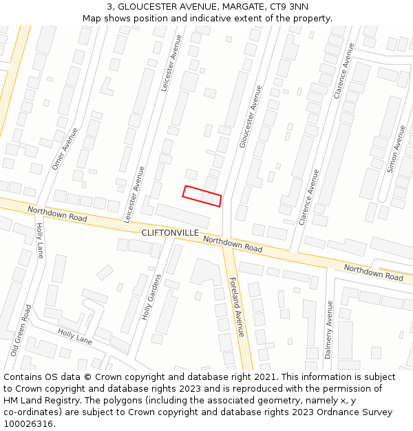 3, GLOUCESTER AVENUE, MARGATE, CT9 3NN: Location map and indicative extent of plot