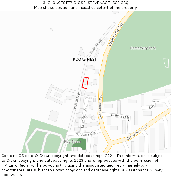 3, GLOUCESTER CLOSE, STEVENAGE, SG1 3RQ: Location map and indicative extent of plot