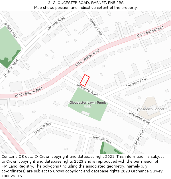3, GLOUCESTER ROAD, BARNET, EN5 1RS: Location map and indicative extent of plot
