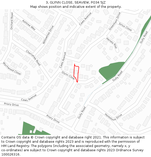 3, GLYNN CLOSE, SEAVIEW, PO34 5JZ: Location map and indicative extent of plot