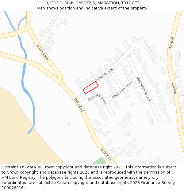 3, GODOLPHIN GARDENS, MARAZION, TR17 0ET: Location map and indicative extent of plot