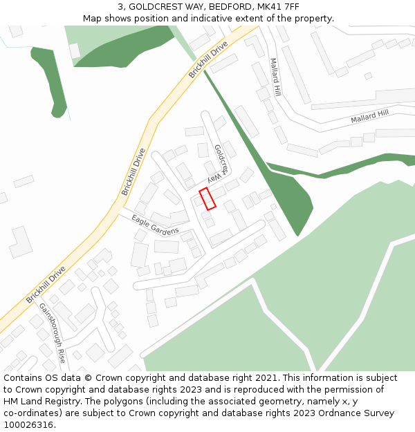 3, GOLDCREST WAY, BEDFORD, MK41 7FF: Location map and indicative extent of plot