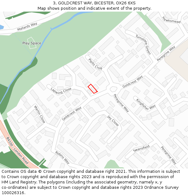 3, GOLDCREST WAY, BICESTER, OX26 6XS: Location map and indicative extent of plot