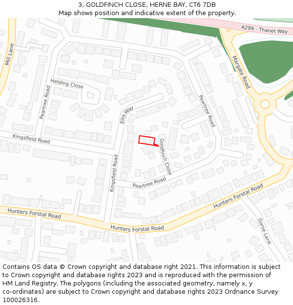 3, GOLDFINCH CLOSE, HERNE BAY, CT6 7DB: Location map and indicative extent of plot