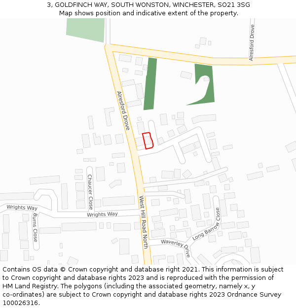 3, GOLDFINCH WAY, SOUTH WONSTON, WINCHESTER, SO21 3SG: Location map and indicative extent of plot